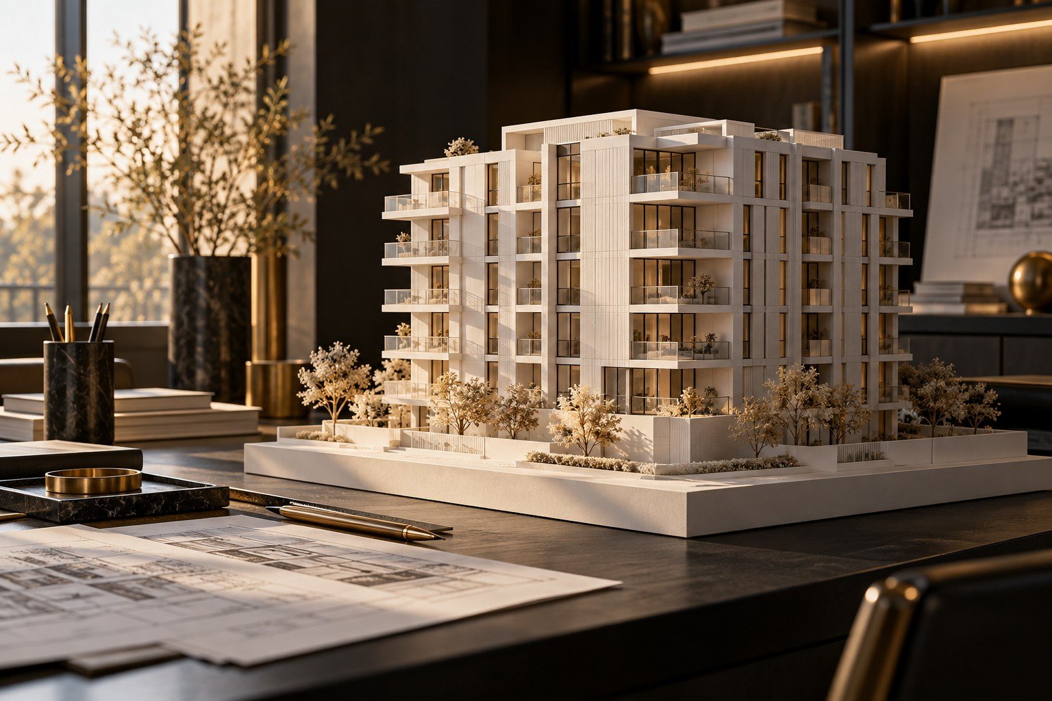 Maqueta arquitectónica de un edificio multifamiliar